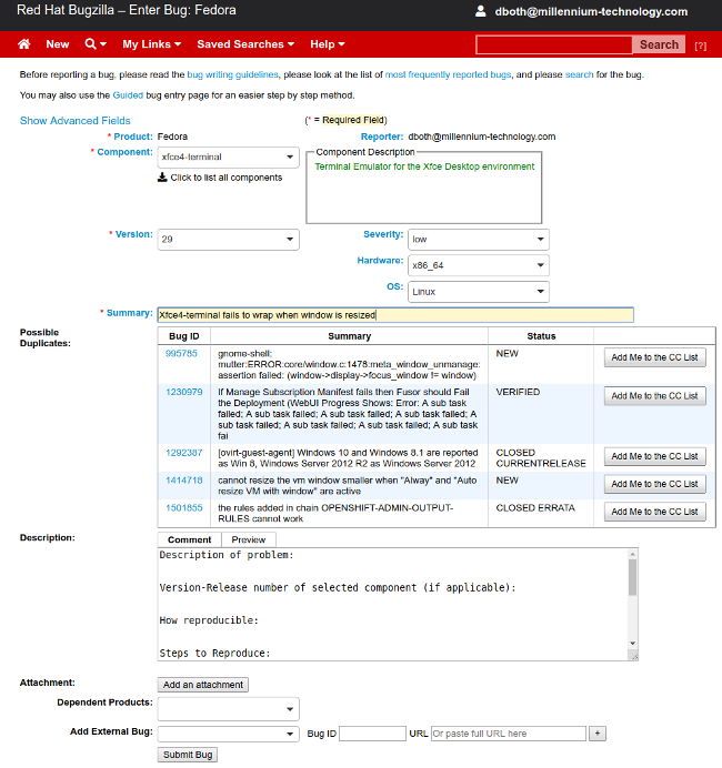 Скриншот багрепорта в Bugzilla