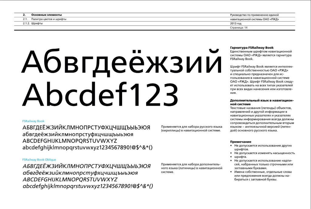 Пример страницы брендбука компании РЖД